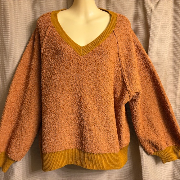 Mittoshop Orange Knit Acrylic Sweater w/balloon sleeves Women's S/M - Picture 1 of 5